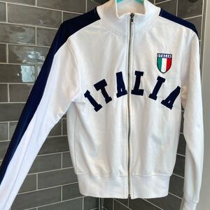 “Italia” Embroidered Cotton Track Jacket from Italy. Size XS.